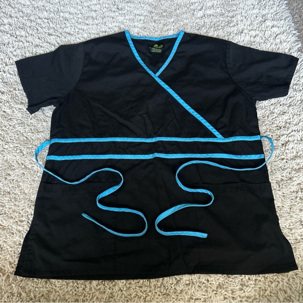 Black Scrub Top with Blue Trim